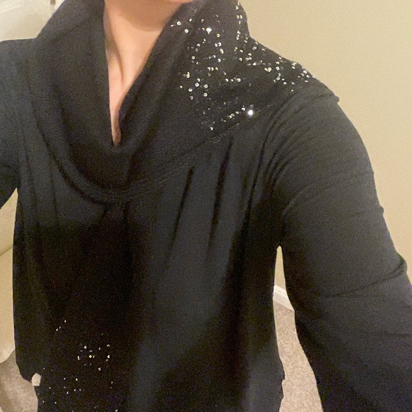 MK Michael Kors OS black silver sequence scarf neck winter knitted sweater - Picture 7 of 11